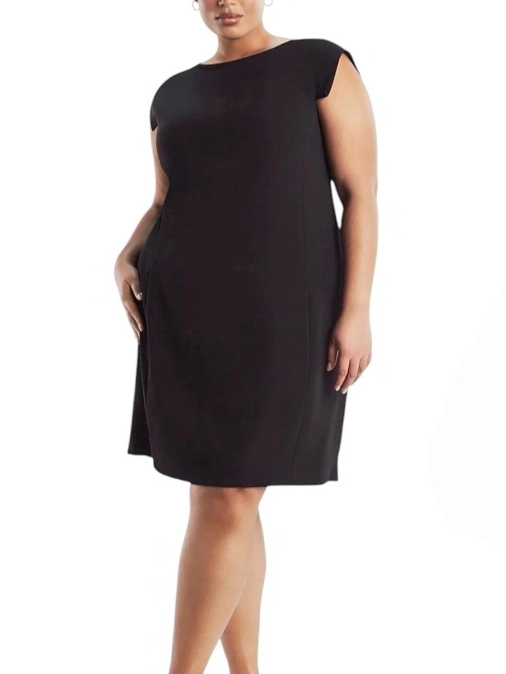 MM.LAFLEUR Black Feminine Boat Neck Cap Sleeve Mini Shift Dress